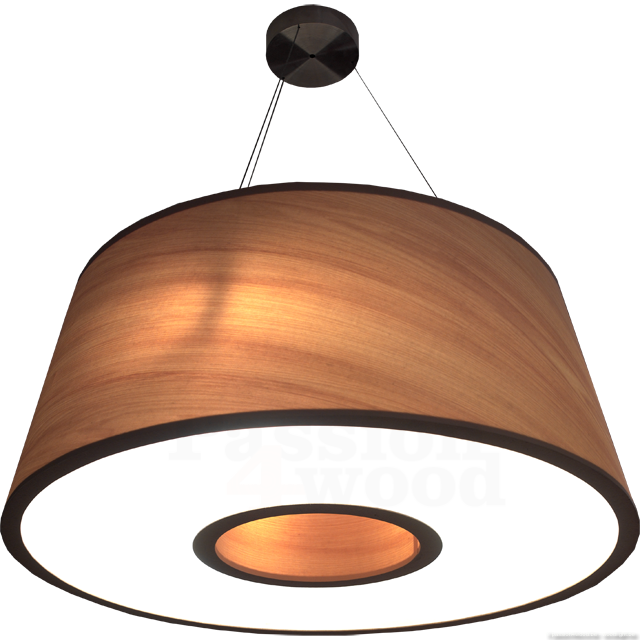 Hanglamp in hout in de vorm van een donut, concaaf van vorm